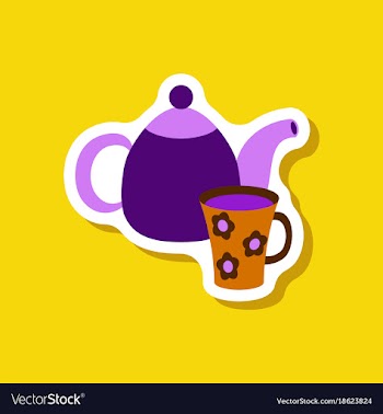 Paper sticker tea kettle and cup vector image