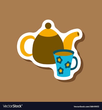 Paper sticker tea kettle and cup vector image