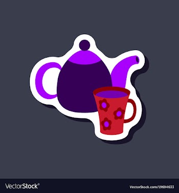 Paper sticker tea kettle and cup vector image