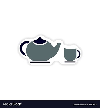 Paper sticker teapot and cup on white background vector image