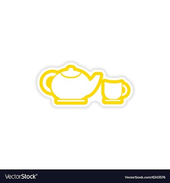 Paper sticker teapot and cup on white background vector image