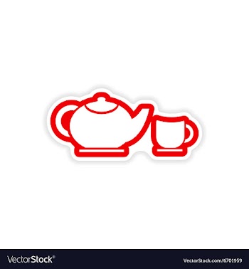 Paper sticker teapot and cup on white background vector image