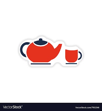 Paper sticker teapot and cup on white background vector image