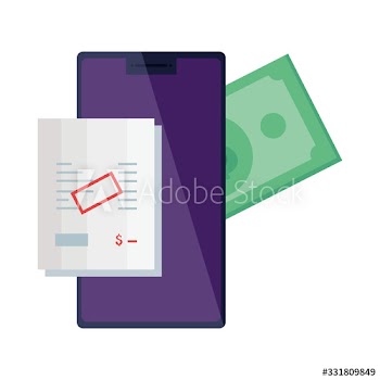 paper voucher with smartphone and bill cash design