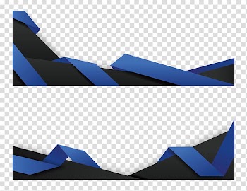 Paper Web banner Origami, Blue origami banner, two black-and-blue borders transparent background PNG clipart