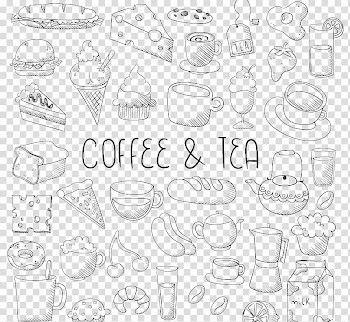 Paper White Line art Sketch, Coffee and dessert transparent background PNG clipart