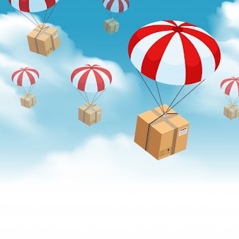 Parachute parcel delivery composition Free Vector