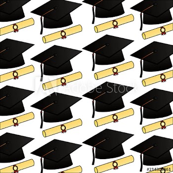 parchment diploma and hats graduation pattern design