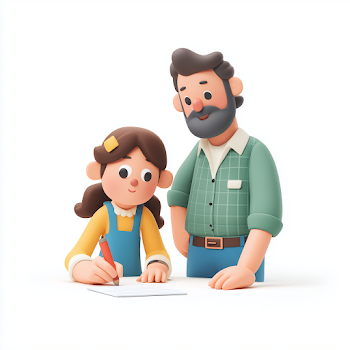 Parent Checking Homework in 3D Style