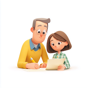 Parent Helping Child with Homework in 3D Illustration
