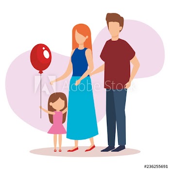 parents couple with daughter and balloon helium