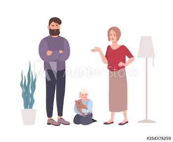 Parents quarreling or fighting in presence of little son
