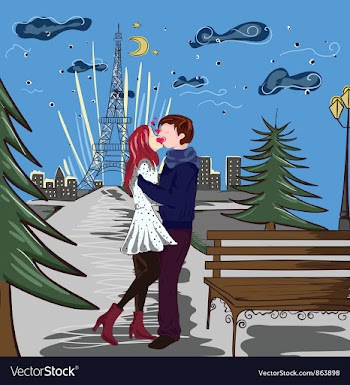 Paris doodles with lovers vector image