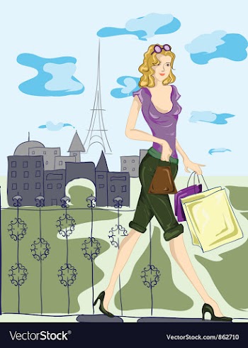 Paris doodles with shopping lady vector image