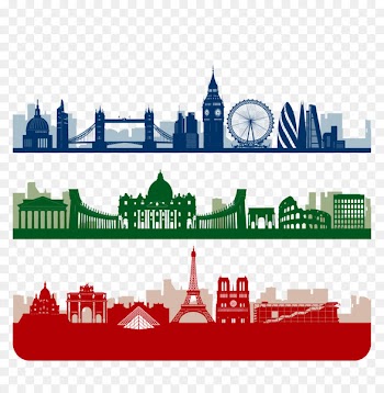 Paris London Skyline Silhouette - Vector Travel landmarks 