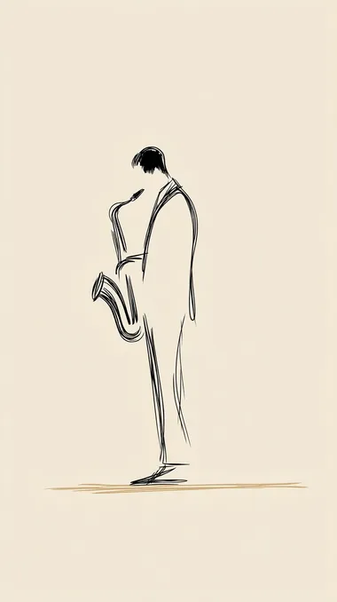Paris Street Musician Playing Saxophone - Minimalist Drawing