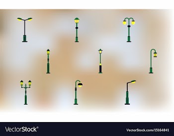 Park lamp light icons collection vector image