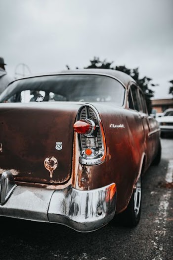parked classic orange car