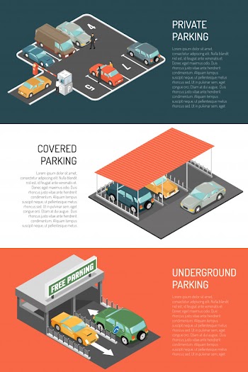 Parking isometric banners set Free Vector