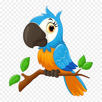 Parrot Cartoon Bird Illustration - Blue Parrot on tree branch 