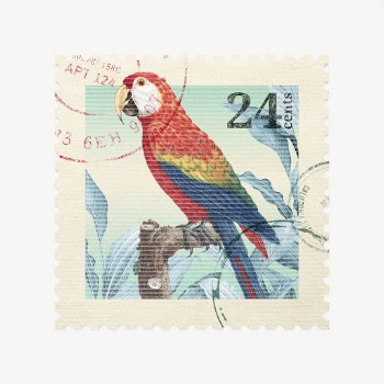 Parrot ephemera post stamp collage | Free PSD - rawpixel