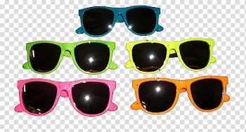Part, five assorted-color framed wayfarer-style sunglasses transparent background PNG clipart