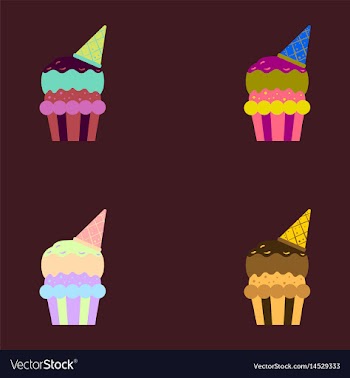 Party cupcakes sweet dessert set icons vector image