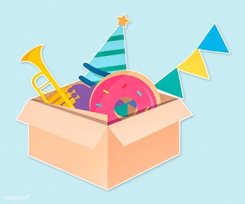 Party icons in an open box | Free stock psd mockup - 514524