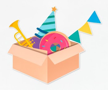 Party icons in an open box | Free stock psd mockup - 514582