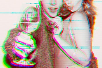 Partying couple with glitch overlay in 3d… | Free stock illustration | High Resolution graphic