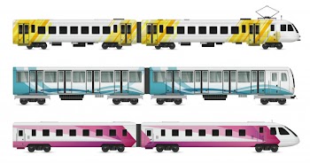 Passenger tram train realistic mockup set of suburban underground metropolitan and intercity trains on blank illustration Free Vector