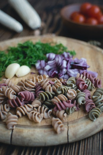 Pasta fusilli prepared for cooking 