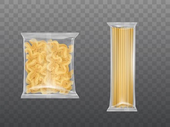 Pasta in limpid package set dry macaroni spaghetti Free Vector