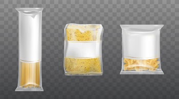 Pasta in limpid package set dry macaroni spaghetti Free Vector