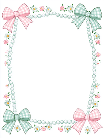 Pastel Gingham Bow and Pearl Decorative Frame