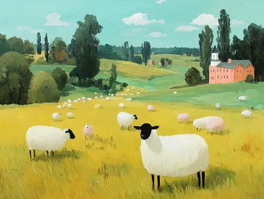 Pastoral Scene with Sheep on Farmland Pastoral Scene with Sheep on Farmland