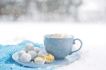 Pastries Near Blue Ceramic Mug on Round Plate