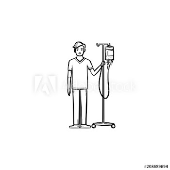 Patient with drop counter hand drawn outline doodle icon