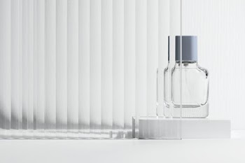 Pattern glass product backdrop with perfume… | Free stock photo | High Resolution image