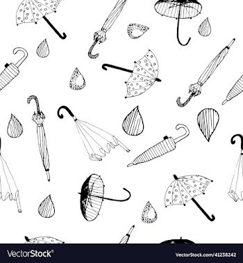 pattern of doodle sketch umbrellas and drobs