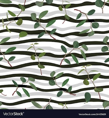 Pattern of green leaves and twigs on a striped vector image
