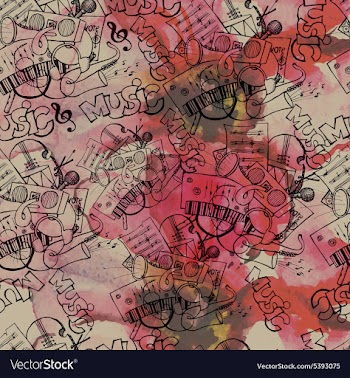 Pattern of the music on watercolor background vector image