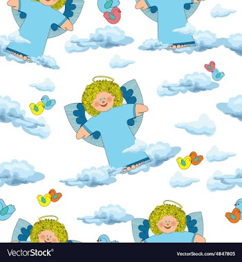 Pattern with angels and clouds on a white vector image