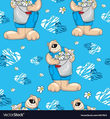 Pattern with bears on a blue background with vector image
