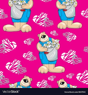 Pattern with bears on a pink background with vector image
