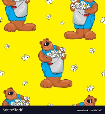 Pattern with bears on a yellow background vector image