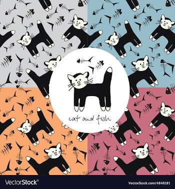Pattern with cat and fish vector image