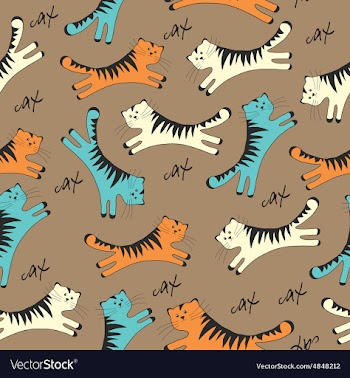 Pattern with cats on brown background vector image