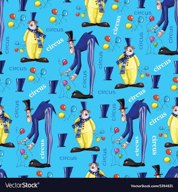 Pattern with clowns on a blue background vector image