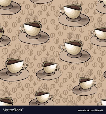 Pattern with cup of coffee on a beige background vector image